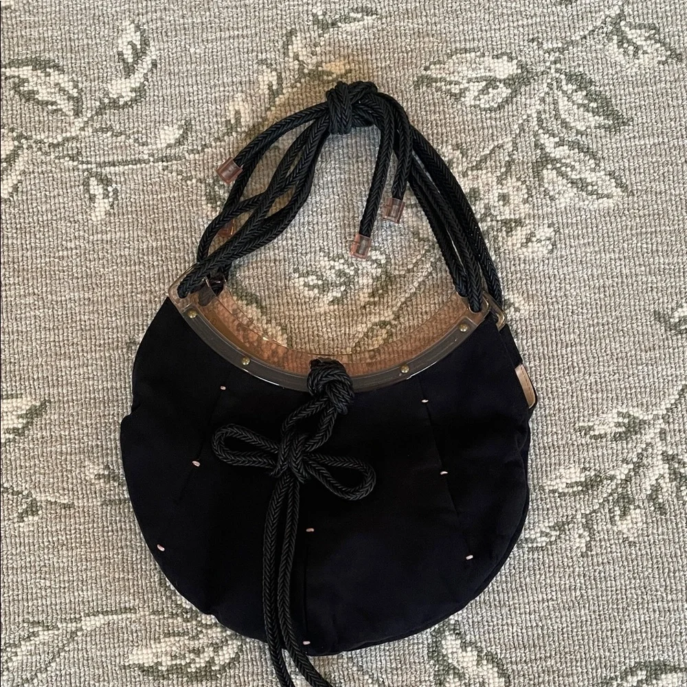 Stella McCartney Black small Hobo Bag with pink acrylic trimming Rope Detail